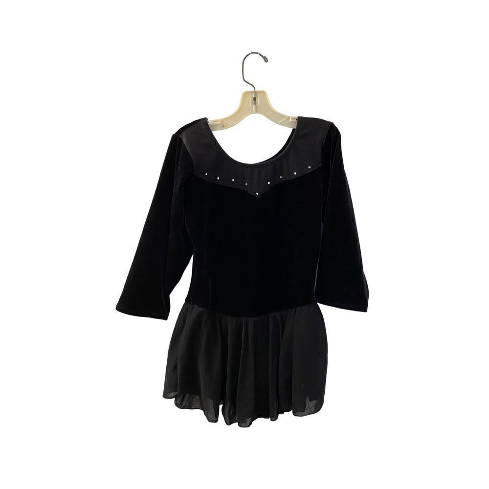 Danskin girls, freestyle, black velvet and cheer skirt. Leotard size L/10/12.